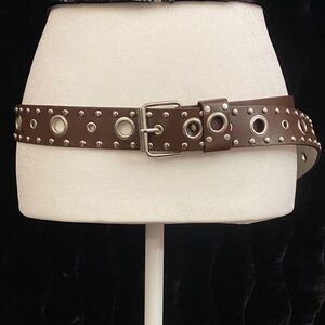 Brown studded belt with silver accents #210